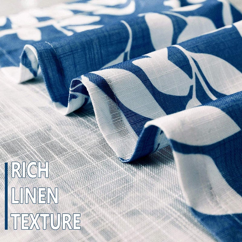 Treatmentex Navy and White Curtains for Bedroom 63" Length Leaf Print Curtains for Windows Semi-Sheers, Royal Blue Grommet Top, 2 Pack - Image 4
